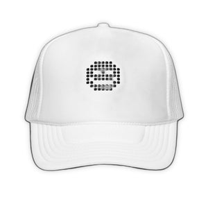 White Smiley Trucker Hat - product view on white background