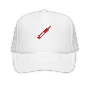 White Stim Trucker Hats - product view on white background