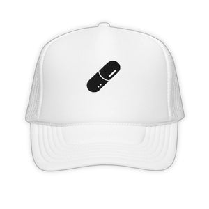 White Synth Trucker Hat - product view on white background