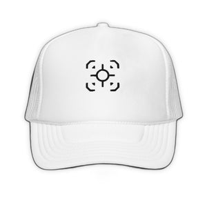 White Target Trucker Hat - product view on white background