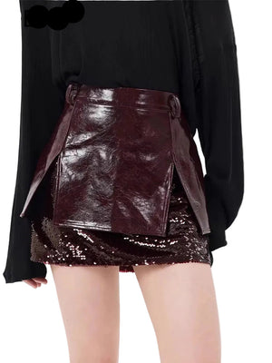 Wine Red Mini Skirt Y2K