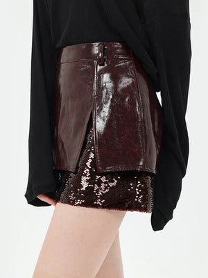 Wine Red Mini Skirt Y2K