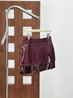 Wine Red Mini Skirt Y2K