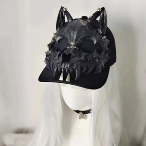 Techwear Style Wolf Skull Rivet Hip Hop Punk Baseball Cap Woman Gothic Vintage Hats Street Casual Funny Hat