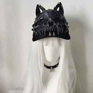 Techwear Style Wolf Skull Rivet Hip Hop Punk Baseball Cap Woman Gothic Vintage Hats Street Casual Funny Hat