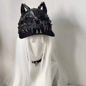 Techwear Style Wolf Skull Rivet Hip Hop Punk Baseball Cap Woman Gothic Vintage Hats Street Casual Funny Hat