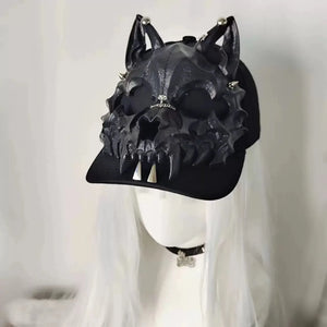 Techwear Style Wolf Skull Rivet Hip Hop Punk Baseball Cap Woman Gothic Vintage Hats Street - A