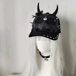 Techwear Style Wolf Skull Rivet Hip Hop Punk Baseball Cap Woman Gothic Vintage Hats Street - B