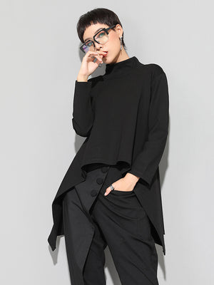 Women Black Long Casual T-shirt Turtleneck