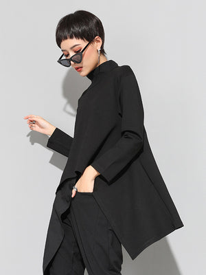 Women Black Long Casual T-shirt Turtleneck