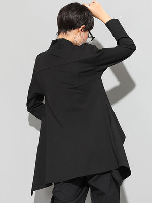 Women Black Long Casual T-shirt Turtleneck