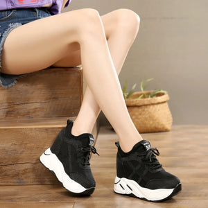 Women Black Platform Canvas Sneakers