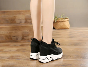 Women Black Platform Canvas Sneakers