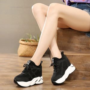 Women Black Platform Canvas Sneakers