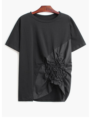 Women Black Pleated Big Size T-shirt