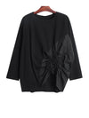Women Black Pleated Big Size T-shirt