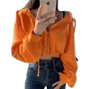 Women Crop Hoodie - product view on white background