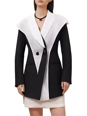 Women Jacket Spring Blazer Black White