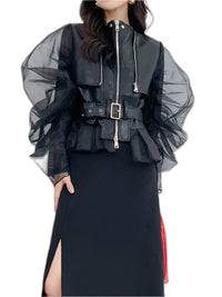 Women Jacket Spring Leather PU New - product view on white background