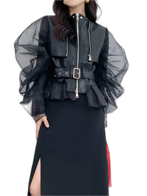 Women Jacket Spring Leather PU New - product view on white background