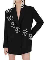 Damen Frühlingsjacke mit Blumenstickerei und Flare-Ärmeln