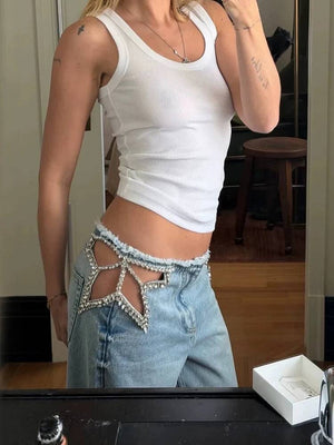 Women Y2K Jeans Star Cutout