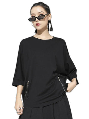 Women's Basic Black T Shirts - product view on white background