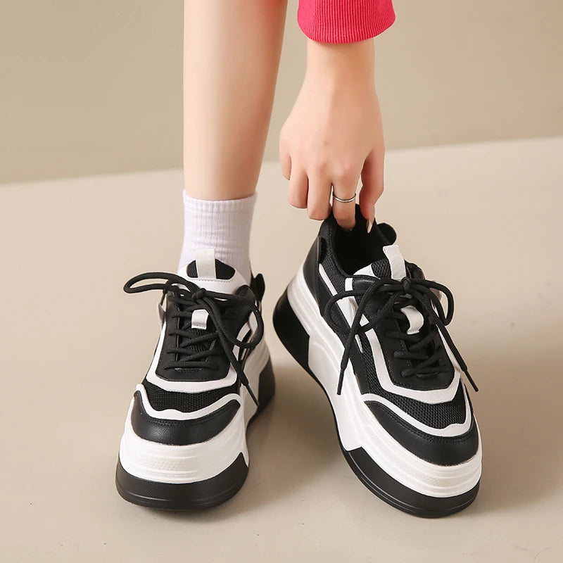 Women's Black And White Platform Sneakers CYBER TECHWEAR