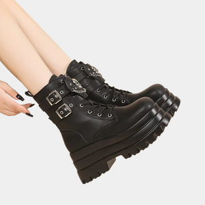 Womens Black Ankle Boots Lace Up