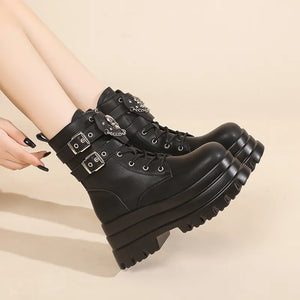 Womens Black Ankle Boots Lace Up