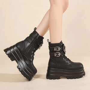 Womens Black Ankle Boots Lace Up