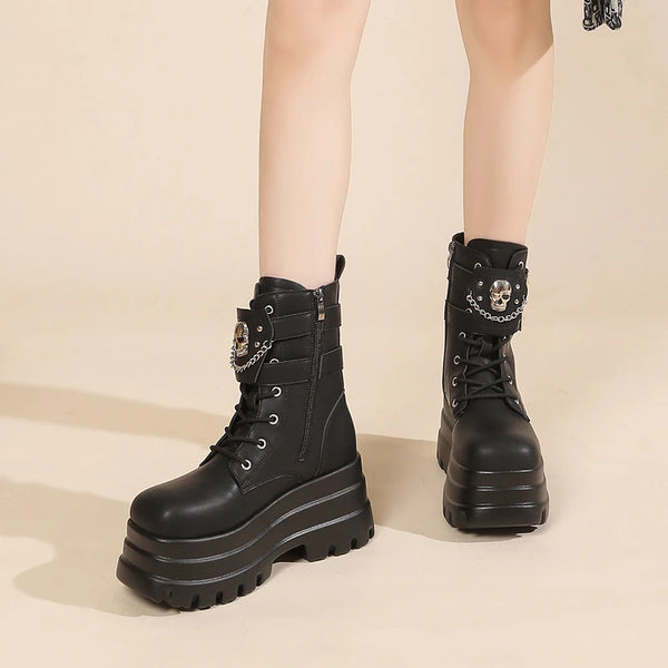 Womens Black Ankle Boots Lace Up