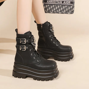 Womens Black Ankle Boots Lace Up