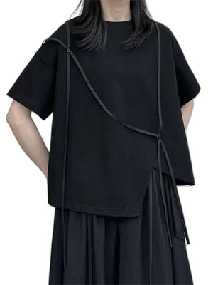 Women's Black Casual T-shirt with Short Sleeve - product view on white background