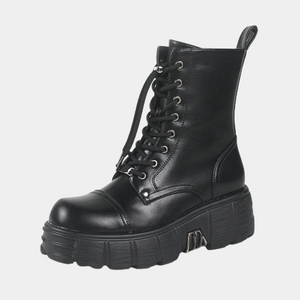 Womens Black Chunky Lace Up Boots