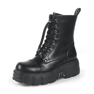 Womens Black Chunky Lace Up Boots