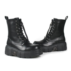 Womens Black Chunky Lace Up Boots