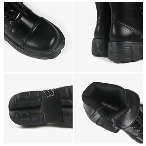 Womens Black Chunky Lace Up Boots