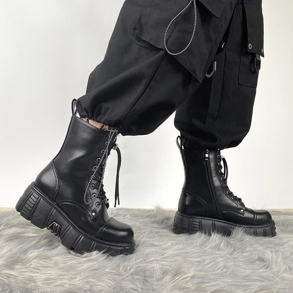 Womens Black Chunky Lace Up Boots