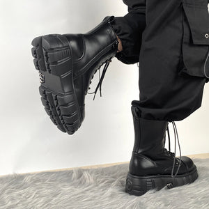 Womens Black Chunky Lace Up Boots