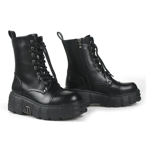 Womens Black Chunky Lace Up Boots