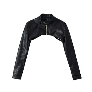 Women's Black Cropped PU Leather Jacket