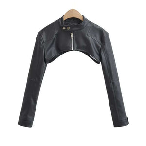 Women's Black Cropped PU Leather Jacket