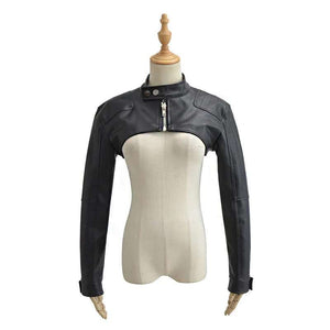 Women's Black Cropped PU Leather Jacket
