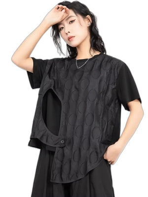 Women's Black Dot Printed Oversized T-shirt - product view on white background