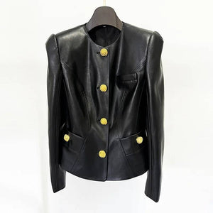 Women's Black Faux PU Leather Jacket
