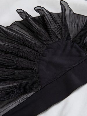 Women's Black Flower Ruffles Ribbon T-shirt
