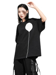 T-shirt noir à col rond imprimé pour femme