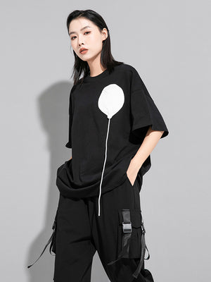 Women's Black Graphic Round Neck T Shirt