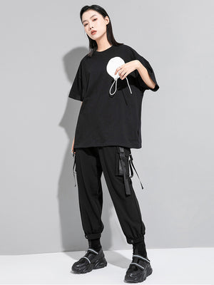 Women's Black Graphic Round Neck T Shirt